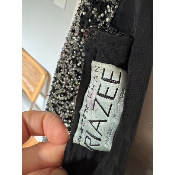 NAEEM KHAN RIAZEE BEADED COUTURE BLACK MINI DRESS - Picture 10 of 11